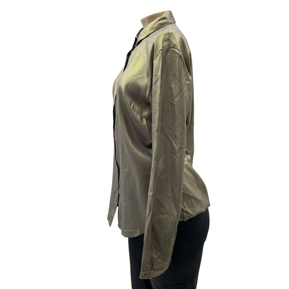 Elizabeth and James Metallic Gold Button-Down Shirt Cotton Silk Blend* Womens M - Picture 10 of 10